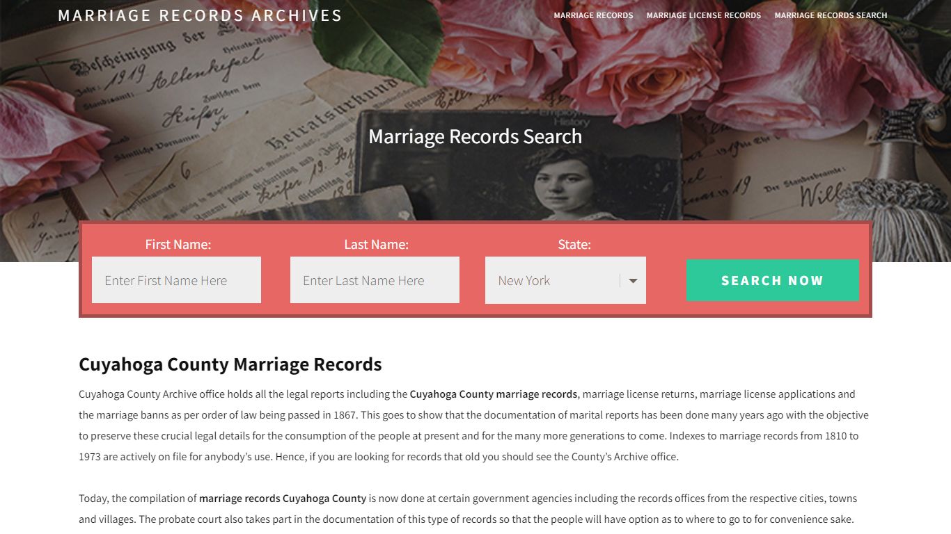 Cuyahoga County Marriage Records | Enter Name and Search