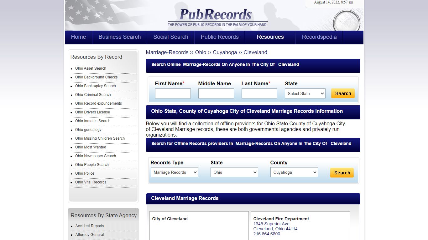 Cleveland, Cuyahoga County, Ohio Marriage Records